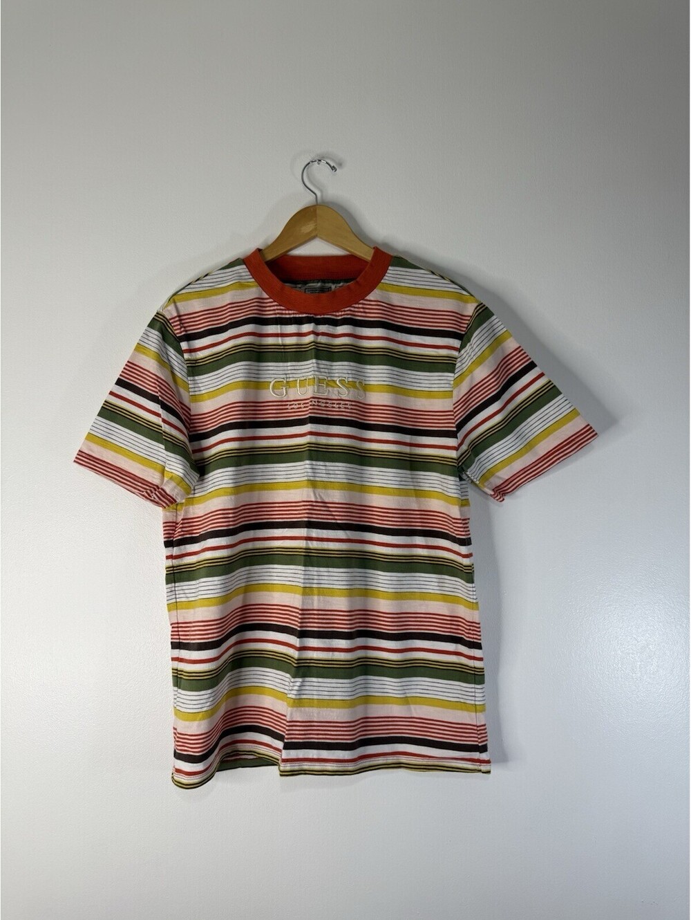 Vintage GUESS Los Angeles Men's T-Shirt Vintage, Multicolor, Size Medium Striped